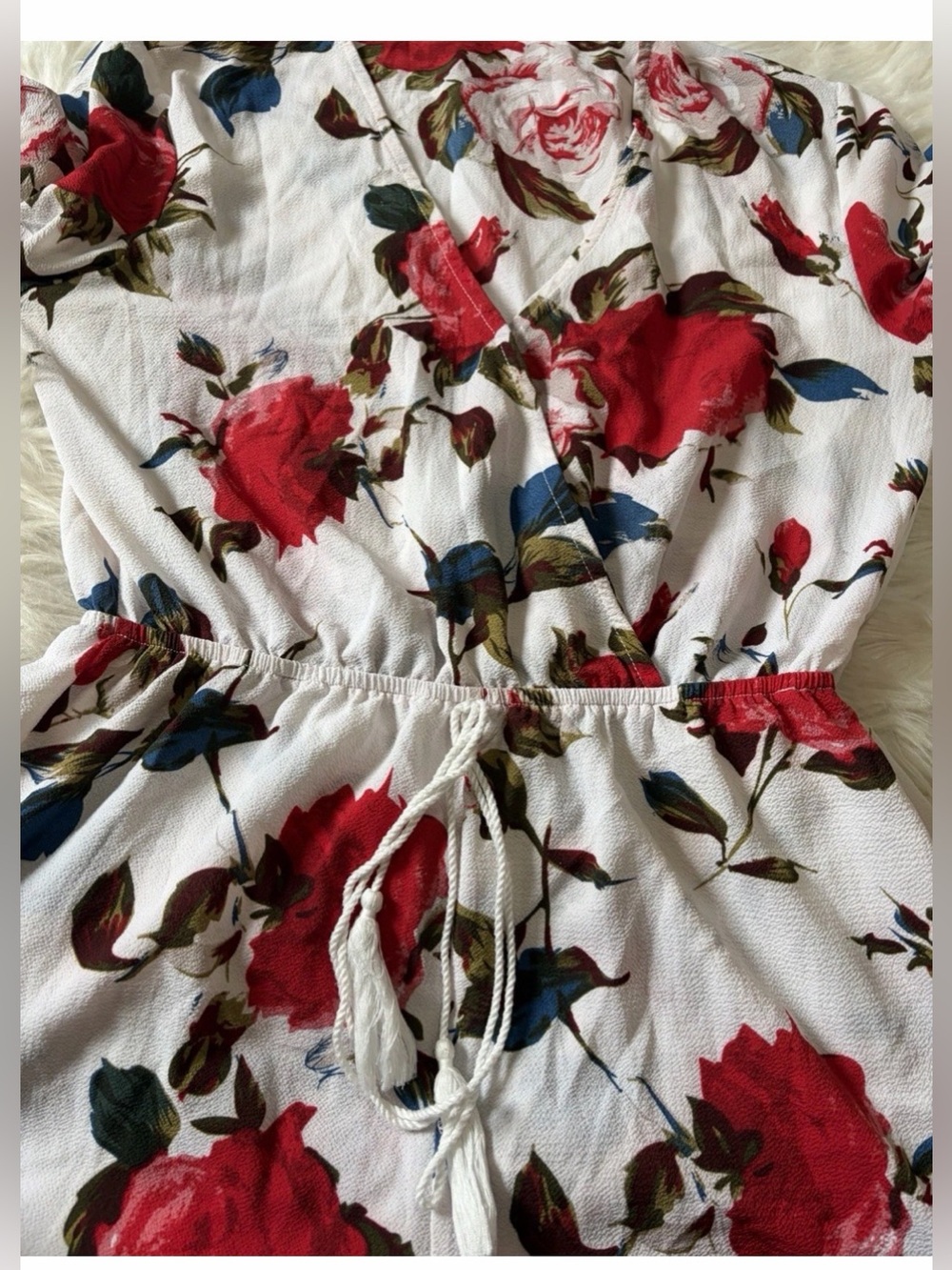 Women Floral Roses Red Long Sleeve Outfit 1 Piece Size M